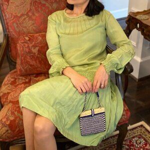 1920s Dress - Pretty Pale Green Shirred Soft Day Dress